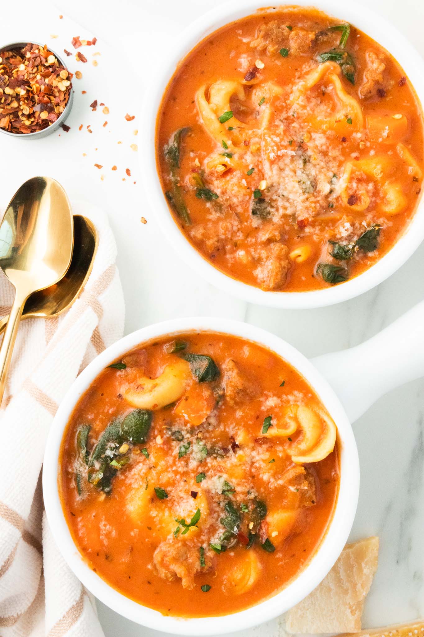 Creamy Tortellini Soup with Sausage and Spinach - BEYOND THE NOMS