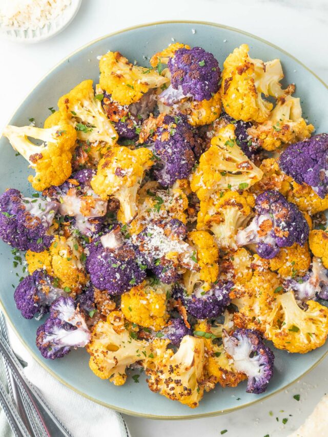 Oven Roasted Garlic Parmesan Purple Cauliflower - BEYOND THE NOMS